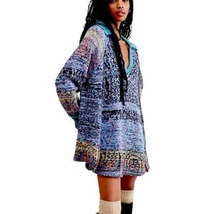 Free People Multicolor Seasons of Sun Sweater Boho Mini Dress Women’s Size Large